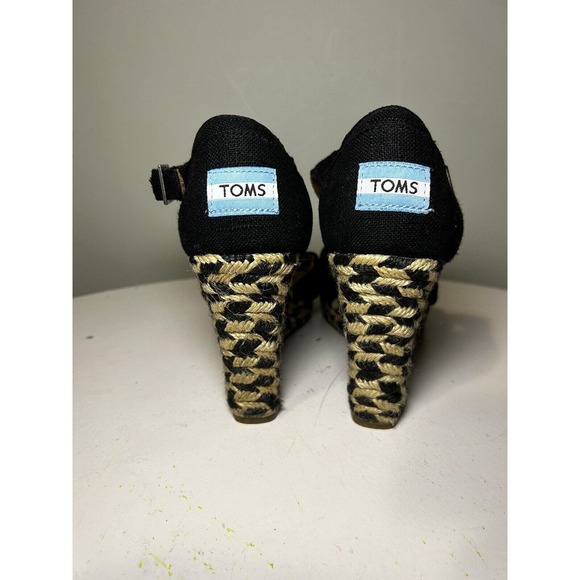 Toms Espadrille black ivory burlap platform wedge sandals Women’s Size 7 - Picture 4 of 7